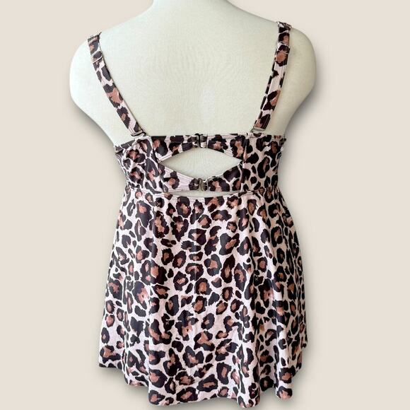 Aqua Eve Leopard Tankini Cami Swimsuit Top Flare Built In Bra Size 22W New Tag - Picture 3 of 15